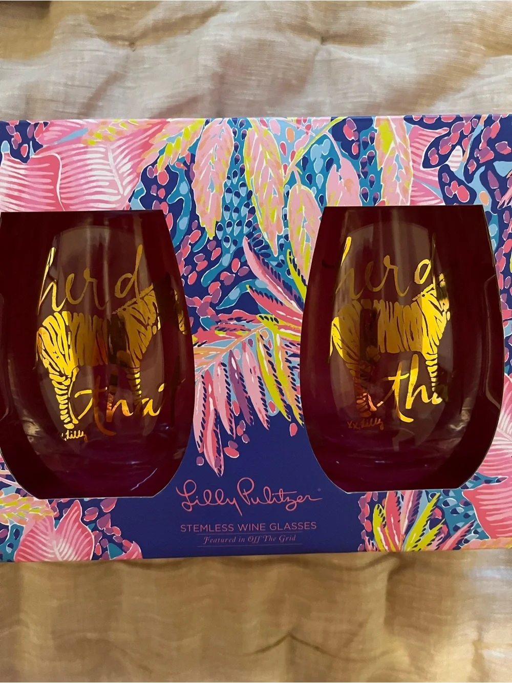 Lilly Pulitzer Wine Glasses Herd That Set 2 NIB